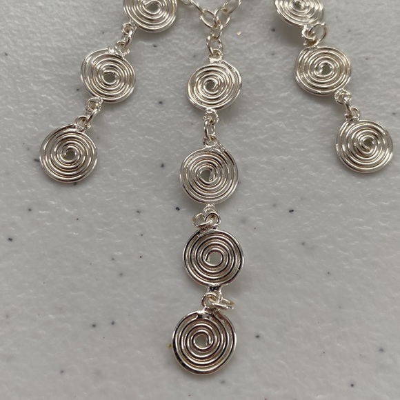 925 Sterling Silver Triple Swirl Dangle Necklace / Choker - Picture 4 of 11